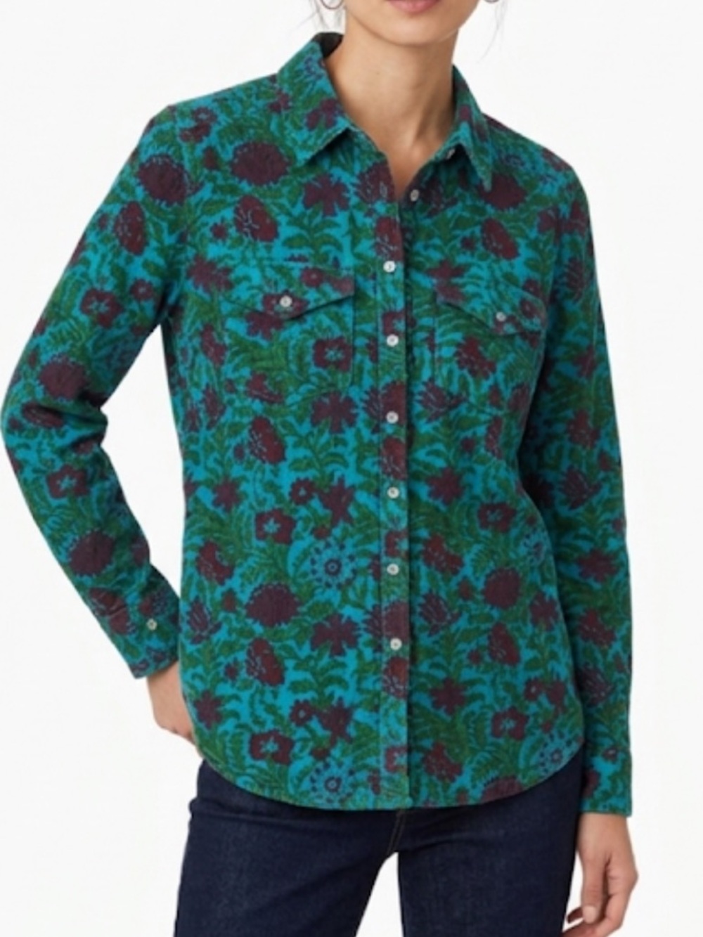 Sundance Eyelet Ruffle Button Up Shirt Green Turquoise Berry NEW Size XS